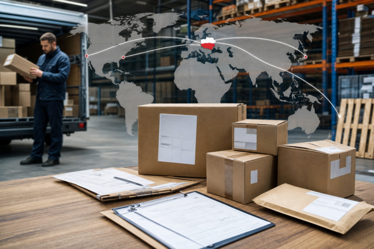 Paczki e-commerce i dokumenty celne przygotowane do eksportu z Polski poza Unię Europejską